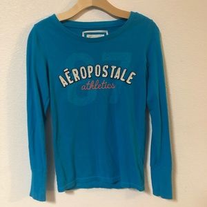 AEROPOSTALE BLUE EMBROIDERED LONG SLEEVE T-SHIRT